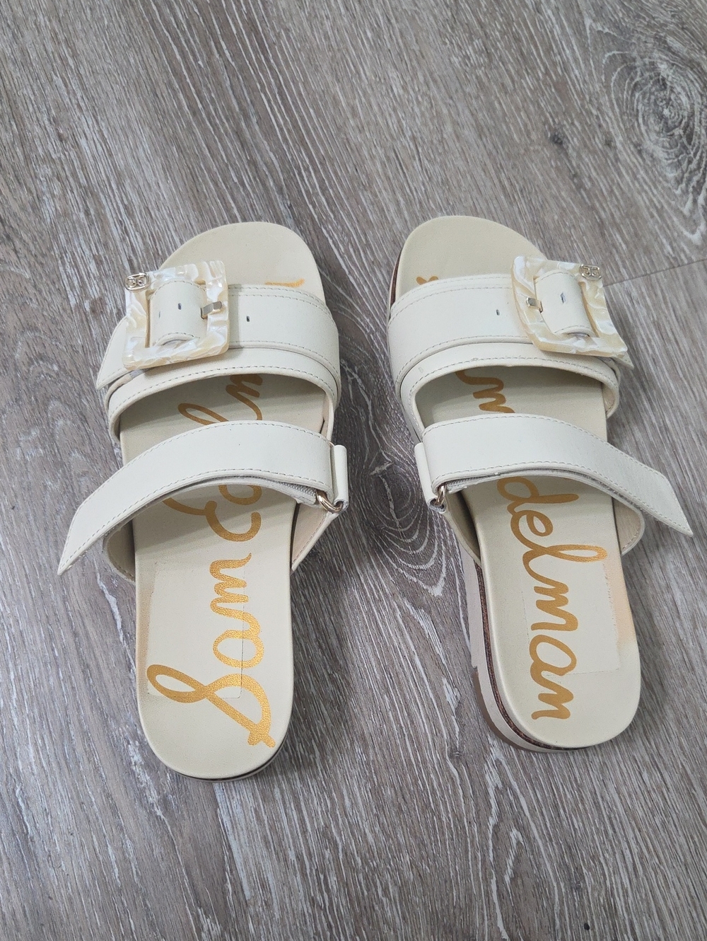 Sam Edelman Ivory Slide Mules with Buckle Detail